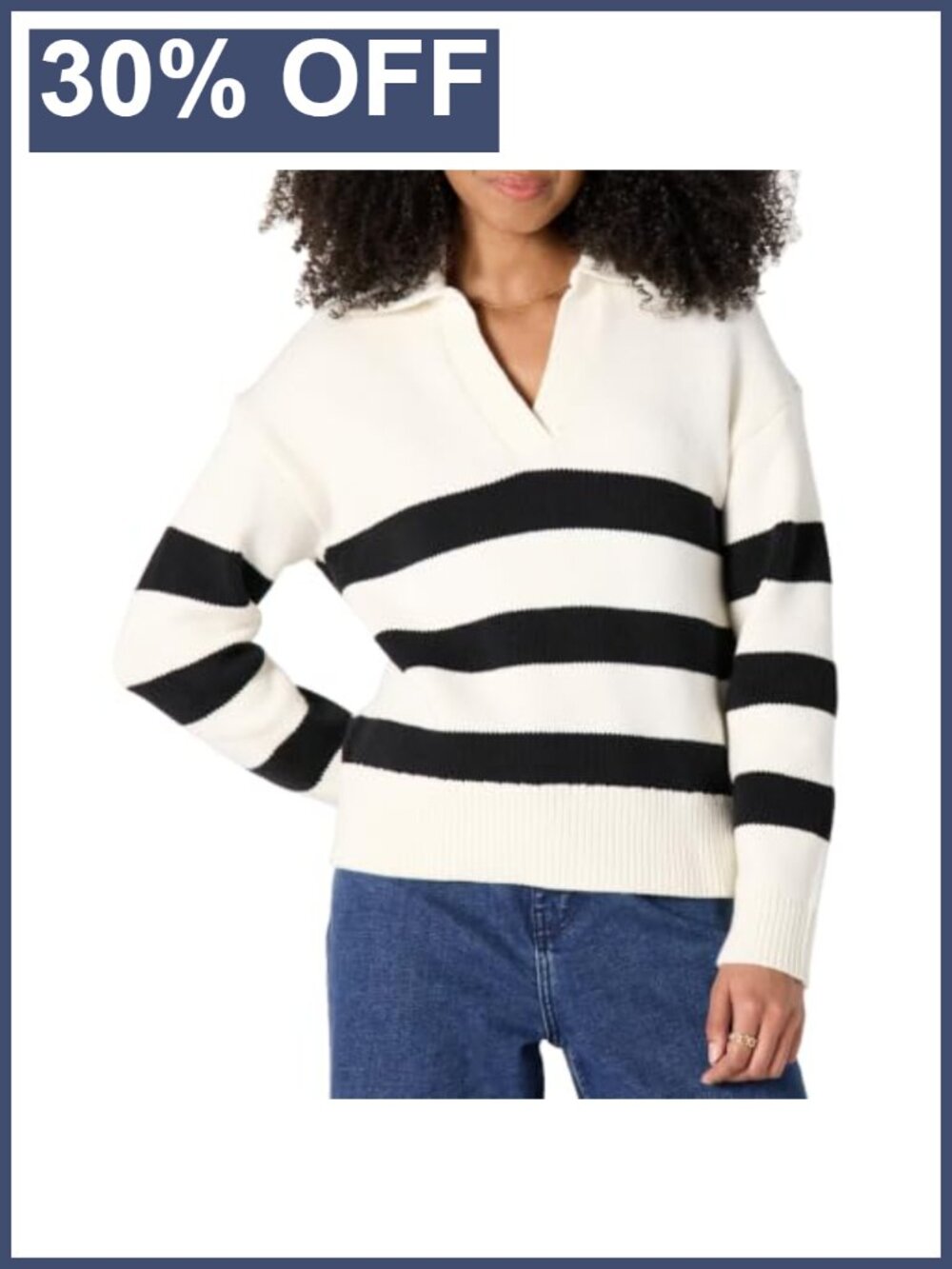 Midweight Cotton Polo Pullover Sweater V-Neck Collared Long Sleeve Relaxed Fit